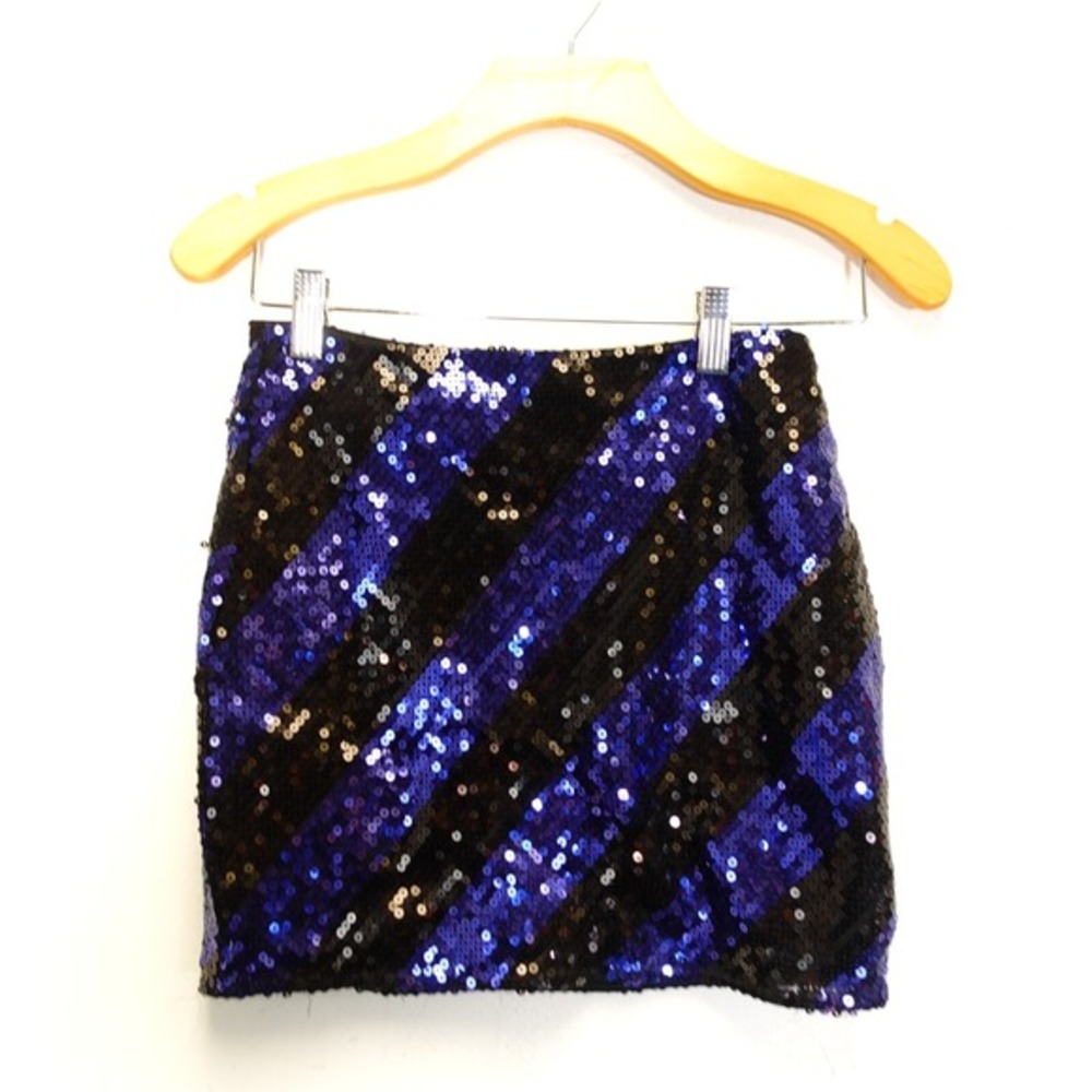 Vintage Y2K Sequin Mini Skirt Womens Small FOREVER 21 Blue Purple Stripe Party‎